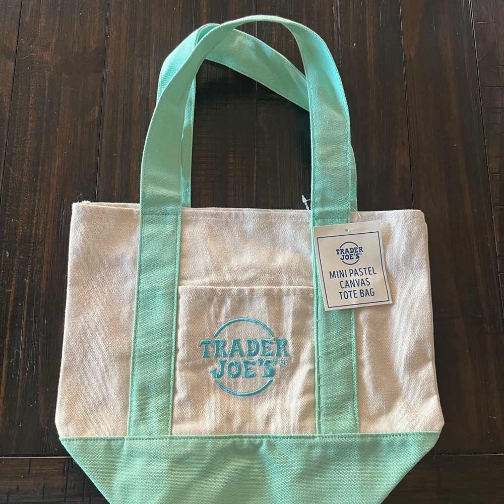 Trader Joe’s Mint Green and Cream Canvas Tote Bag